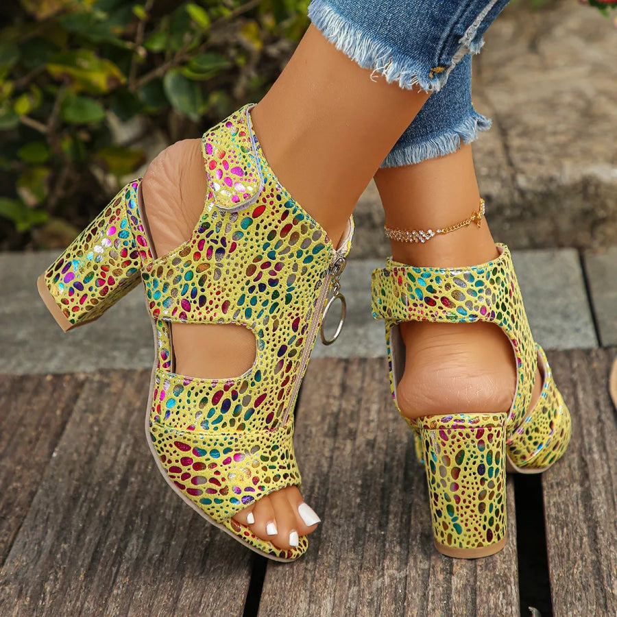 Open Toe Block Heels Sandals Yellow / 36 Apparel and Accessories