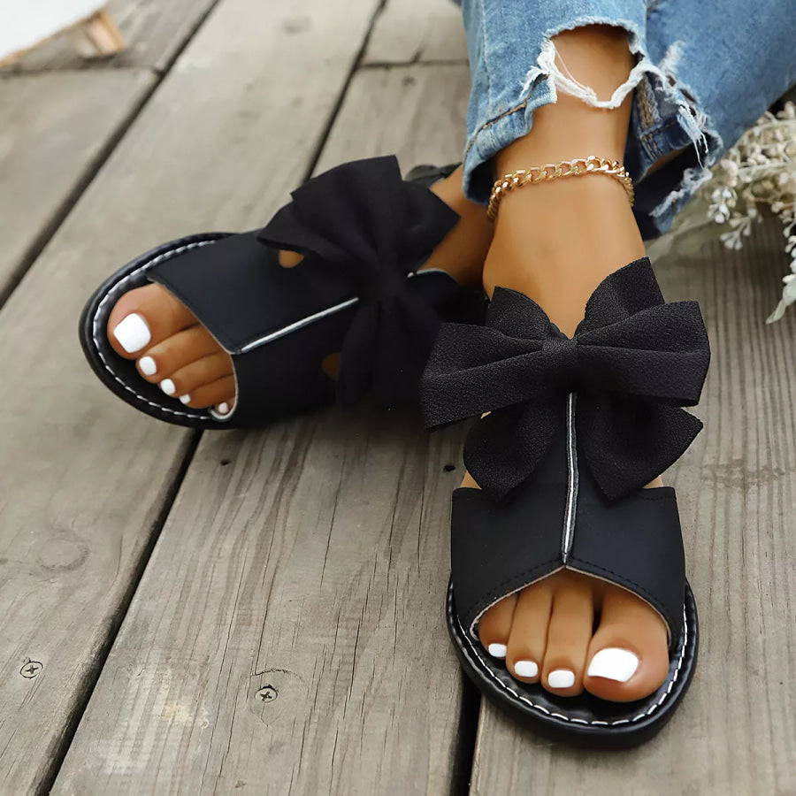 Open Toe Bow Sandals Black / 36 Apparel and Accessories