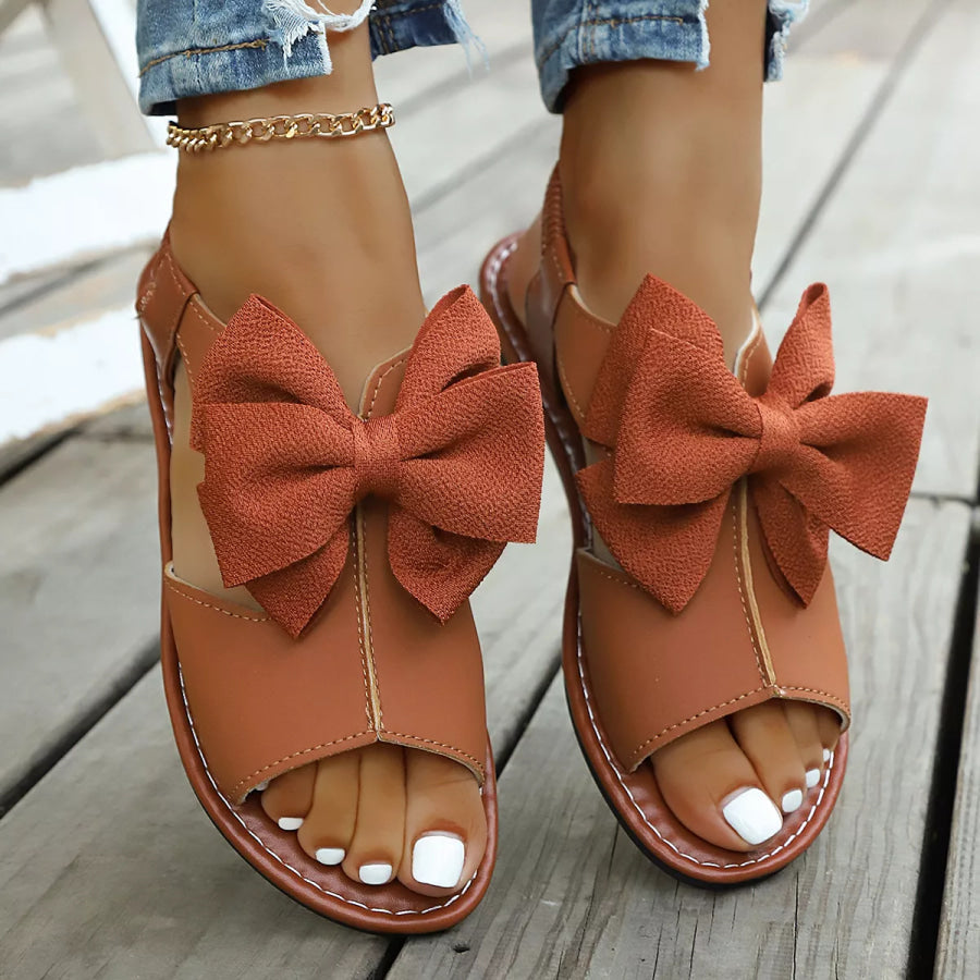 Open Toe Bow Sandals Brown / 36 Apparel and Accessories