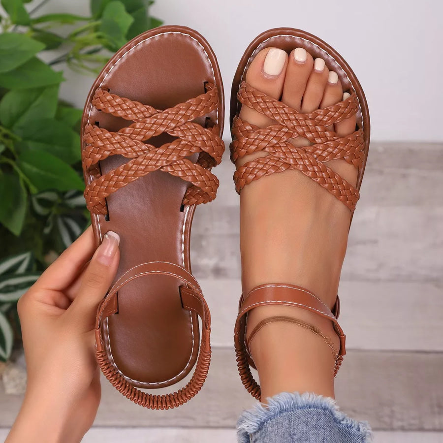 Open Toe Braided Strap Sandals Brown / 36 Apparel and Accessories