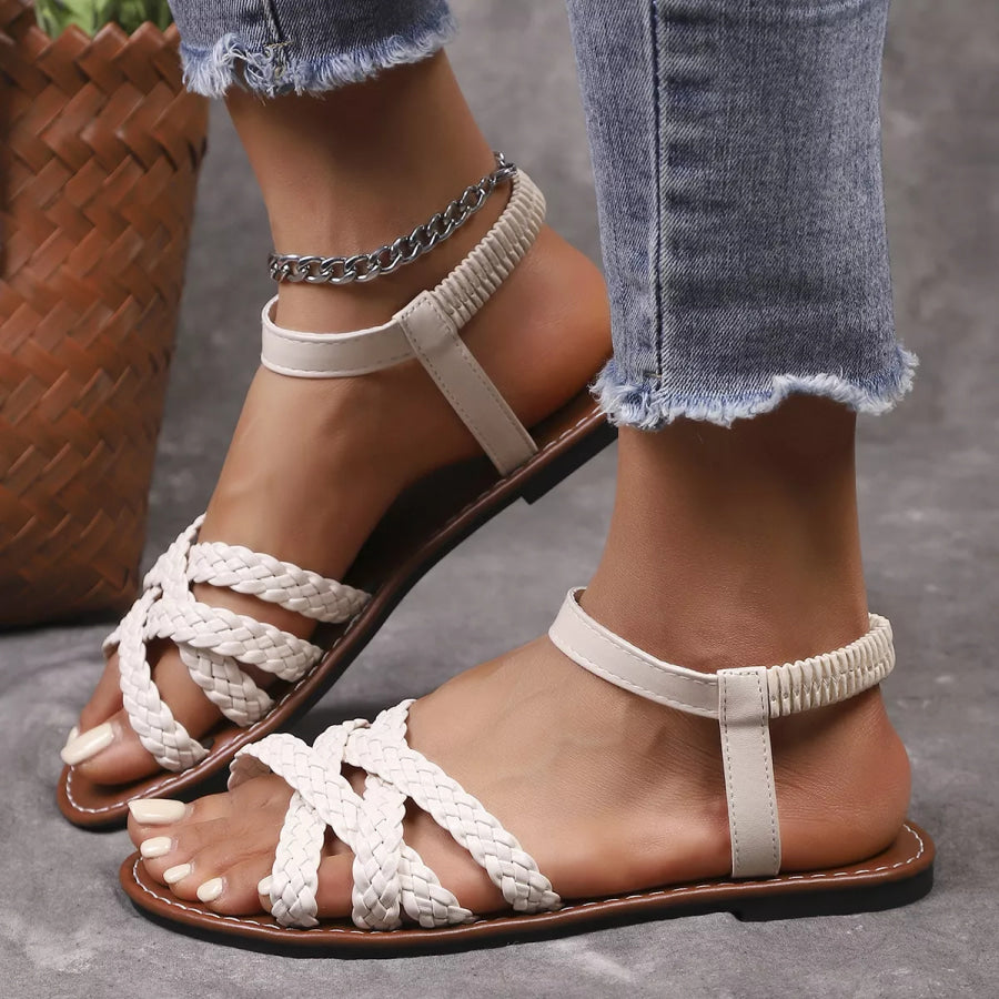 Open Toe Braided Strap Sandals Off-white / 36 Apparel and Accessories