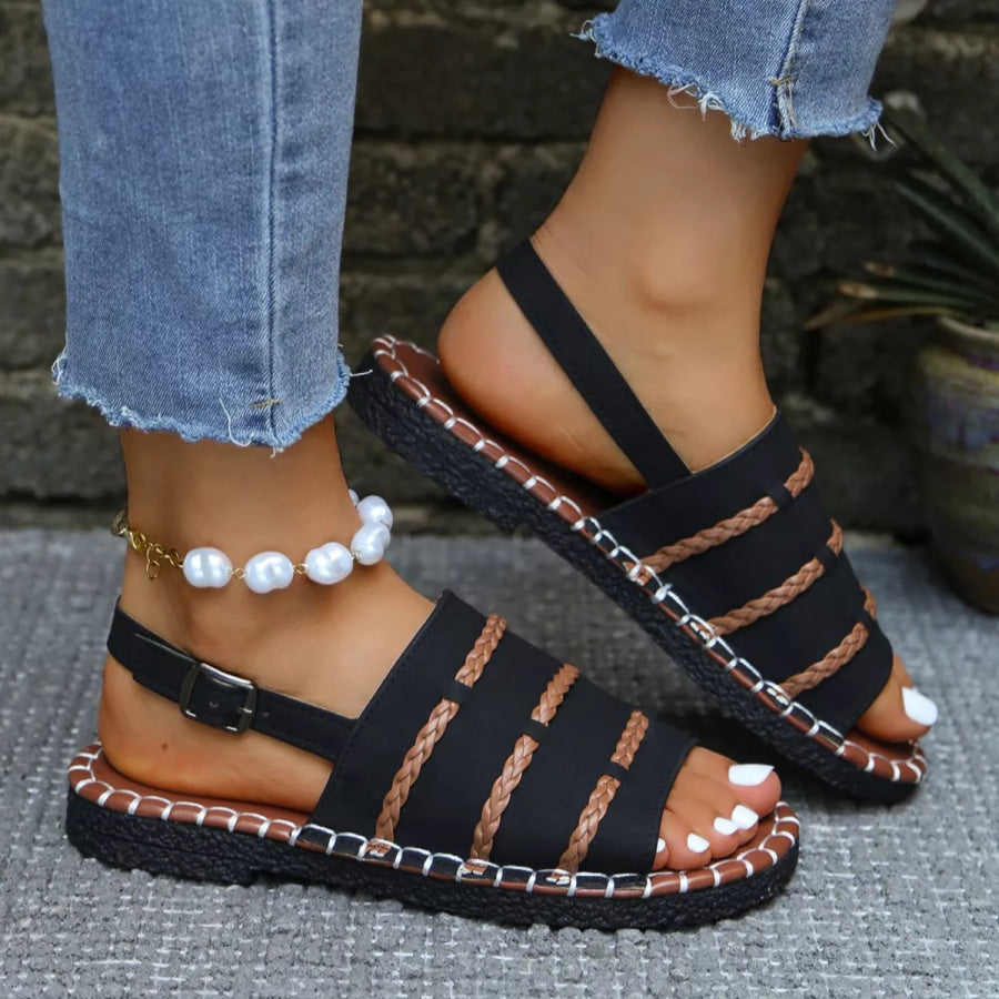 Open Toe Buckle Sandals Black / 36 Apparel and Accessories