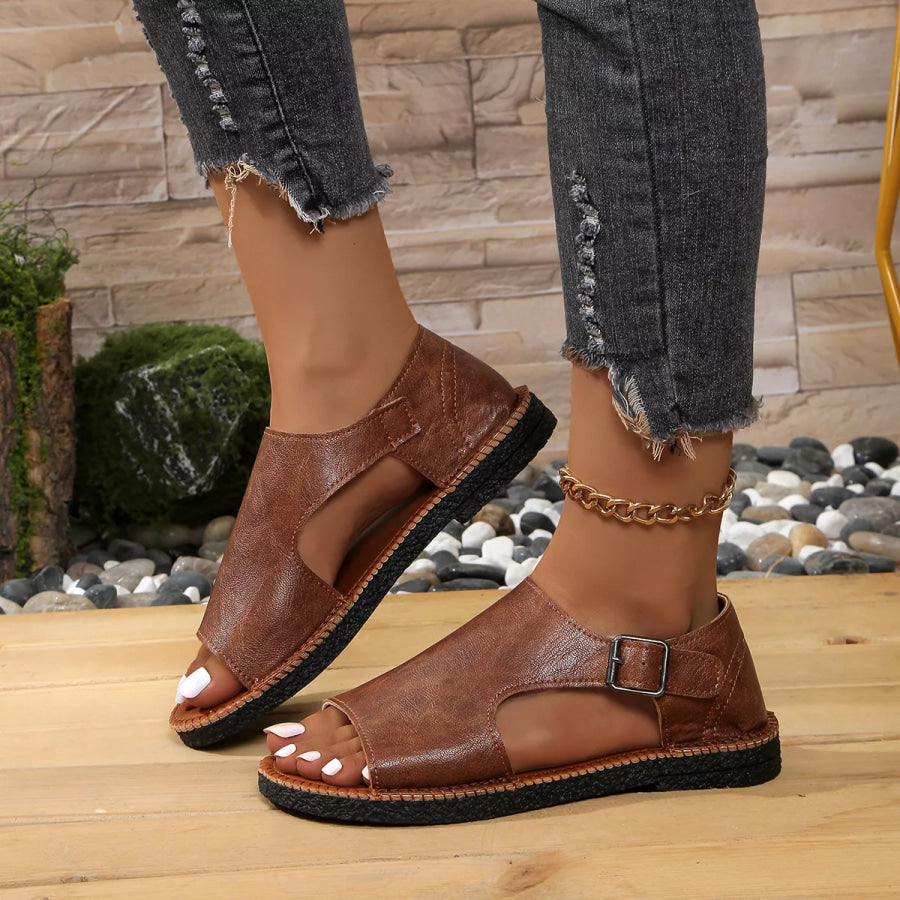 Open Toe Buckle Sandals Brown / 36 Apparel and Accessories