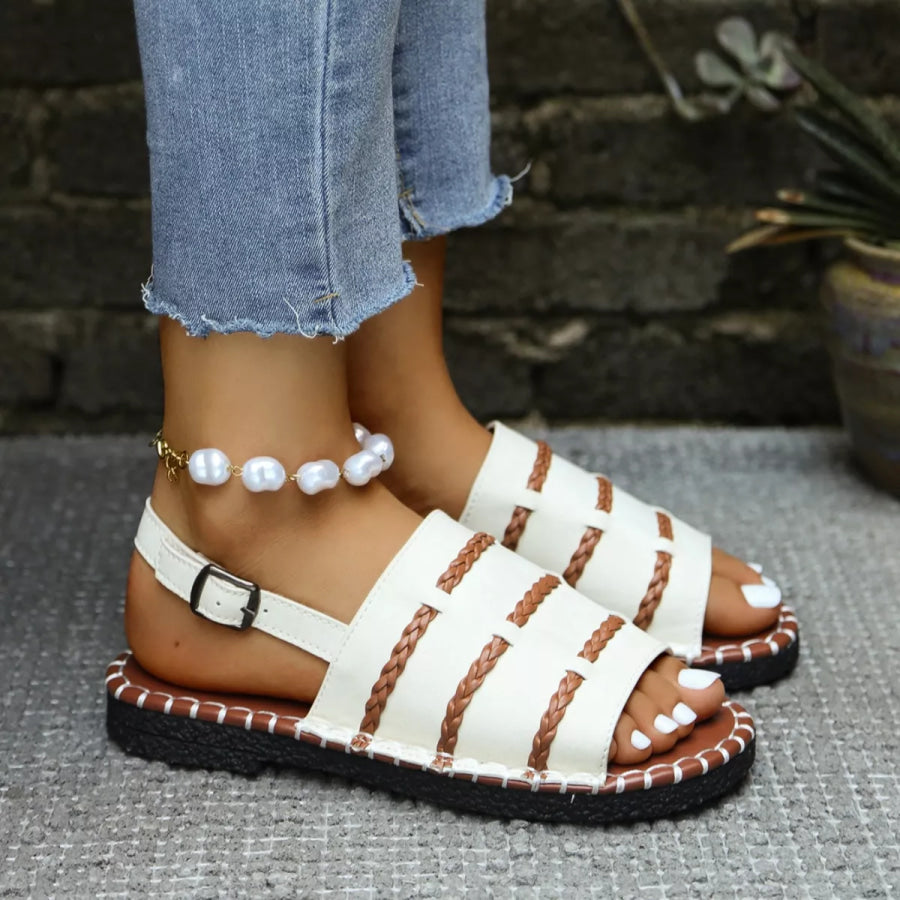 Open Toe Buckle Sandals White / 36 Apparel and Accessories