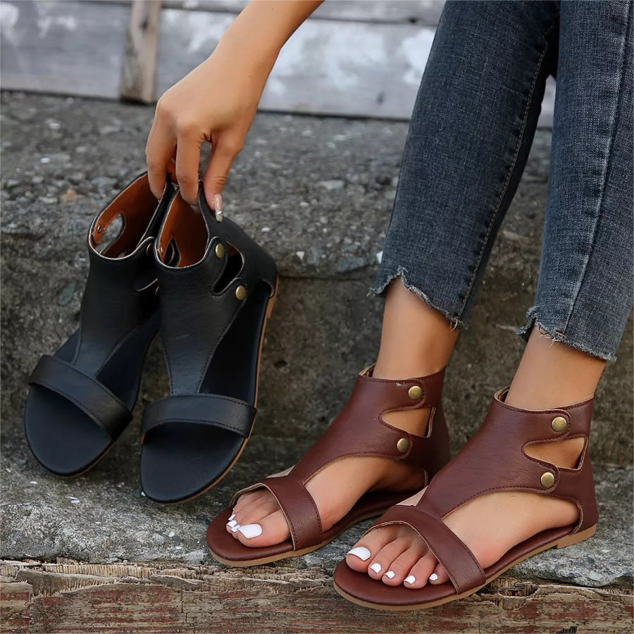 Open Toe Cutout Sandals Black / 36 Apparel and Accessories