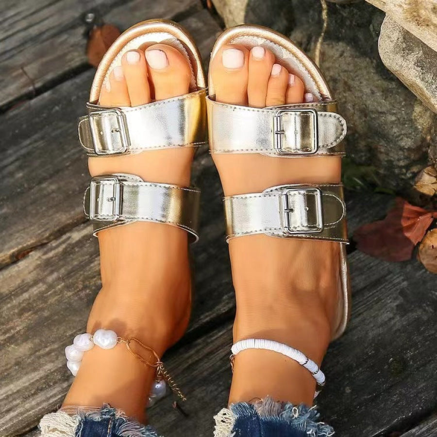 Open Toe Double Buckle Sandals Apparel and Accessories