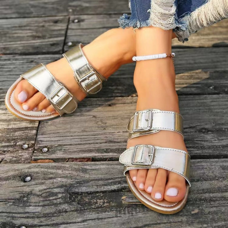 Open Toe Double Buckle Sandals Apparel and Accessories
