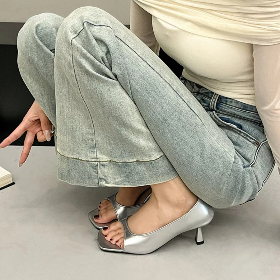 Open Toe Flare Heels Sandals Apparel and Accessories