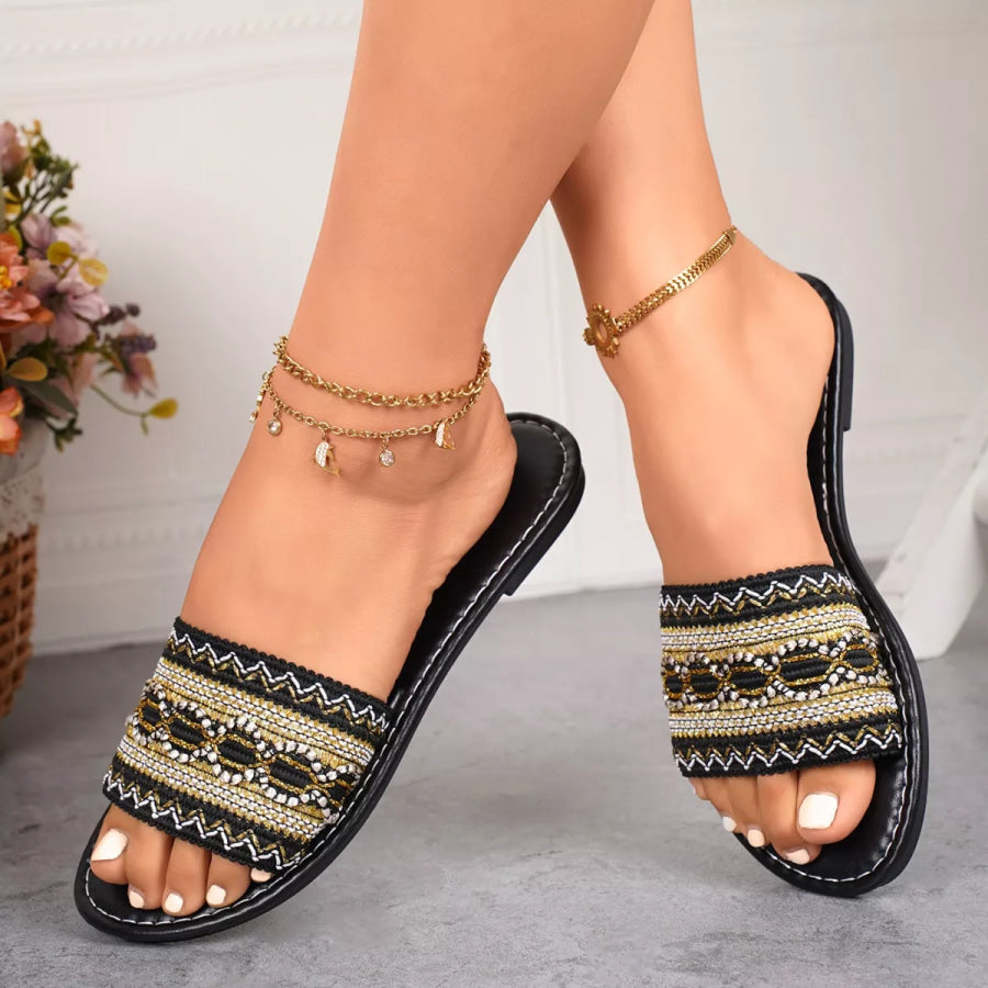 Open Toe Flat Sandals Black / 36 Apparel and Accessories