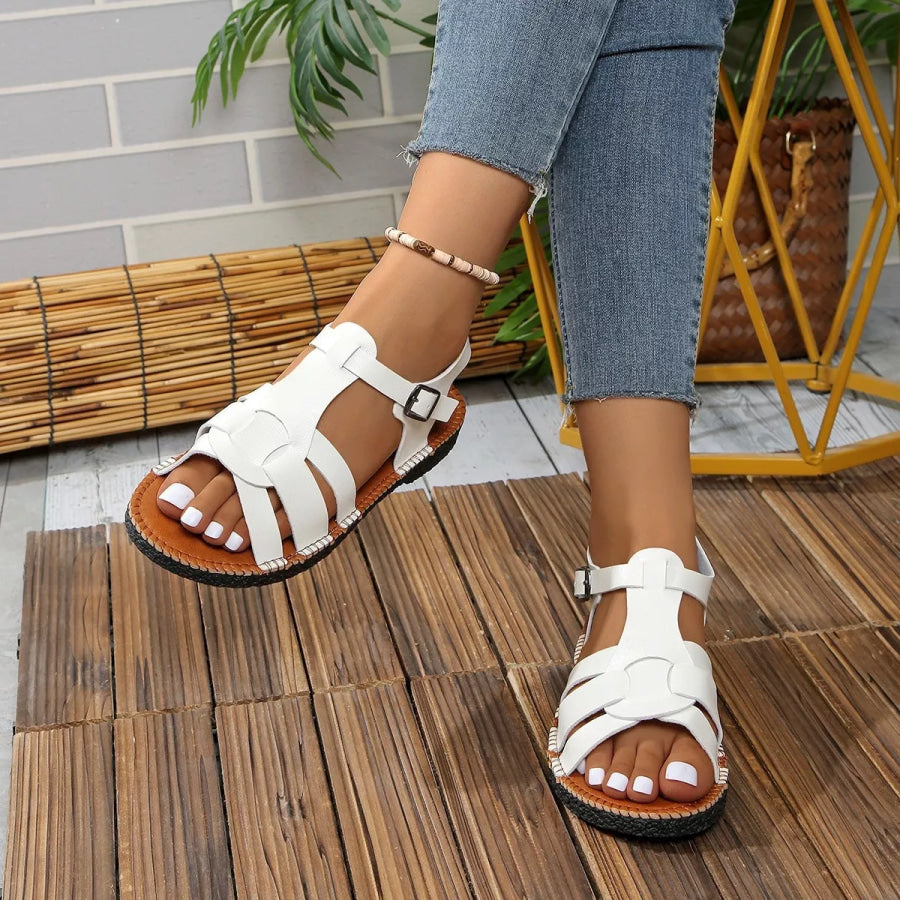 Open Toe Flat Sandals White / 36 Apparel and Accessories