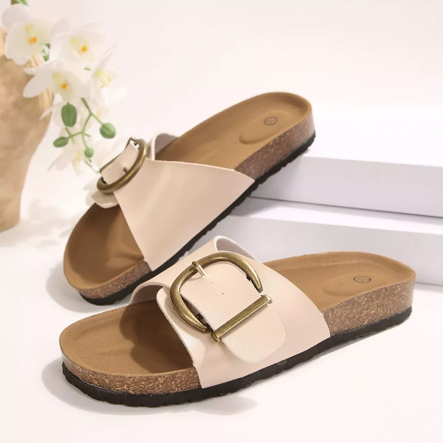 Open Toe Flats Sandals Beige / 36 Apparel and Accessories