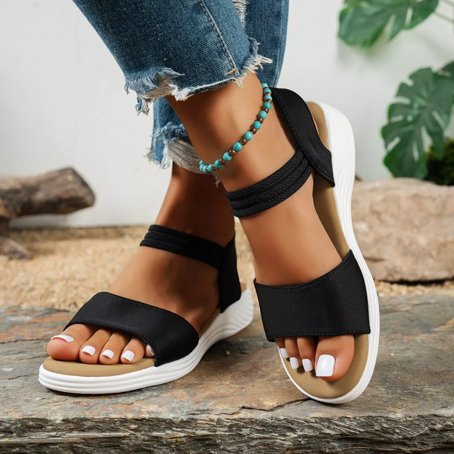 Open Toe Flats Sandals Black / 36 Apparel and Accessories