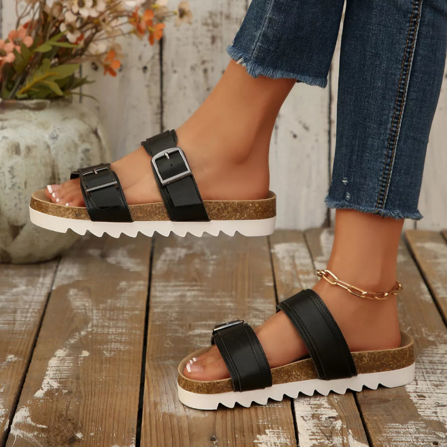 Open Toe Flats Sandals Black / 36 Apparel and Accessories