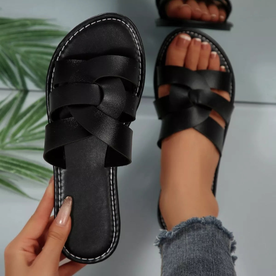 Open Toe Flats Sandals Black / 36 Apparel and Accessories