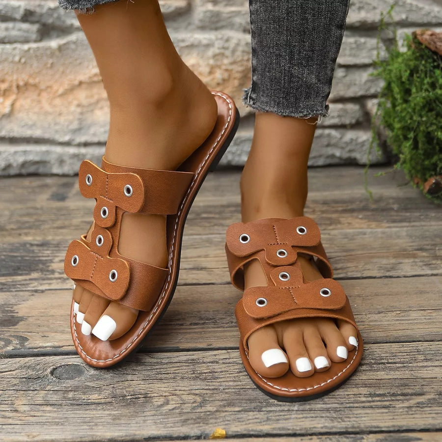 Open Toe Flats Sandals Brown / 36 Apparel and Accessories