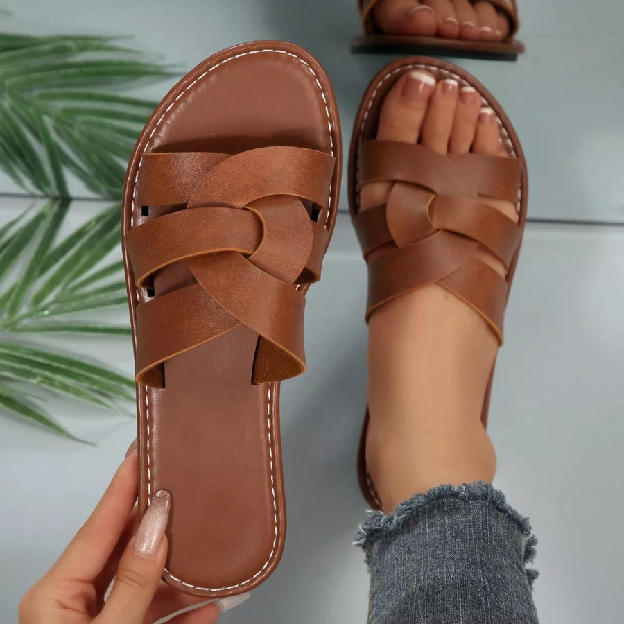 Open Toe Flats Sandals Brown / 36 Apparel and Accessories