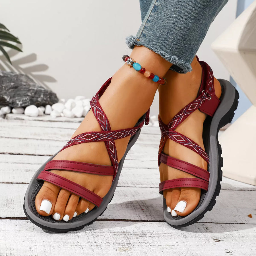 Open Toe Flats Sandals Burgundy / 36 Apparel and Accessories