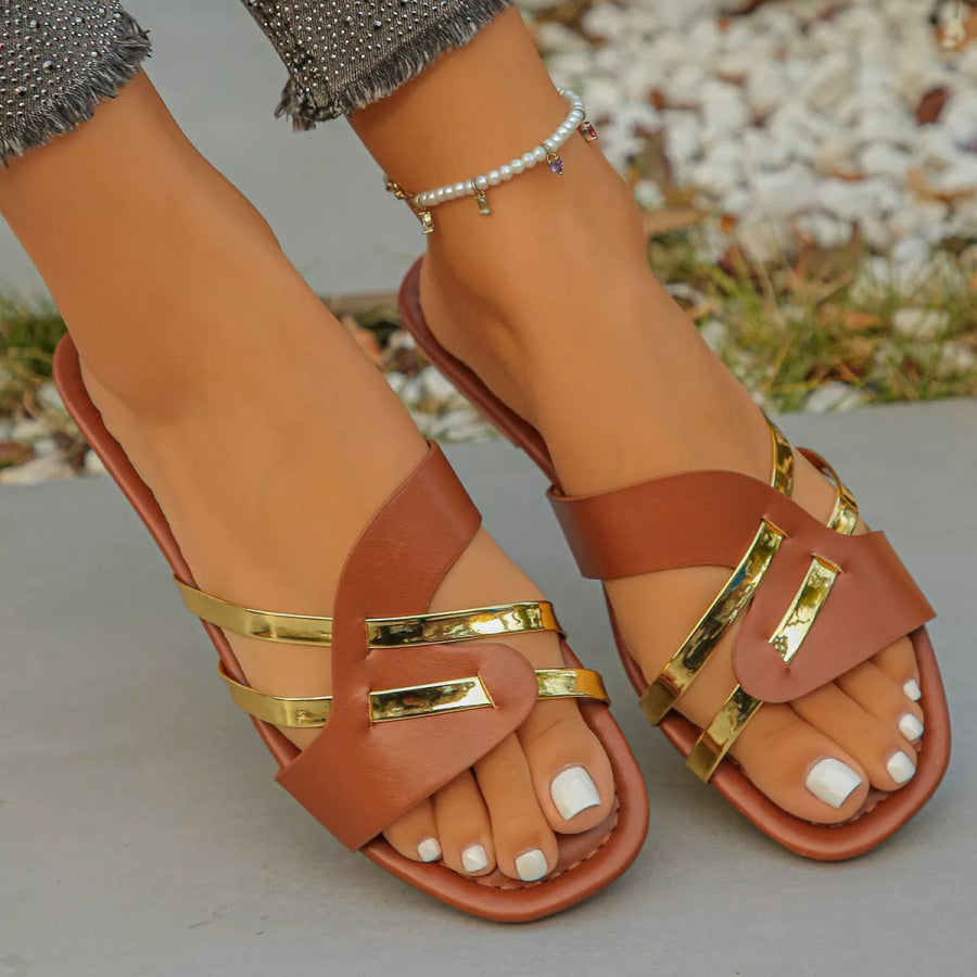 Open Toe Flats Sandals Dark Brown / 36 Apparel and Accessories