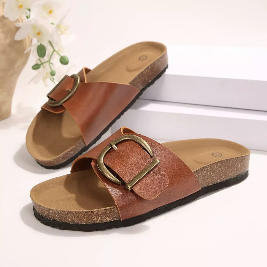 Open Toe Flats Sandals Dark Brown / 36 Apparel and Accessories