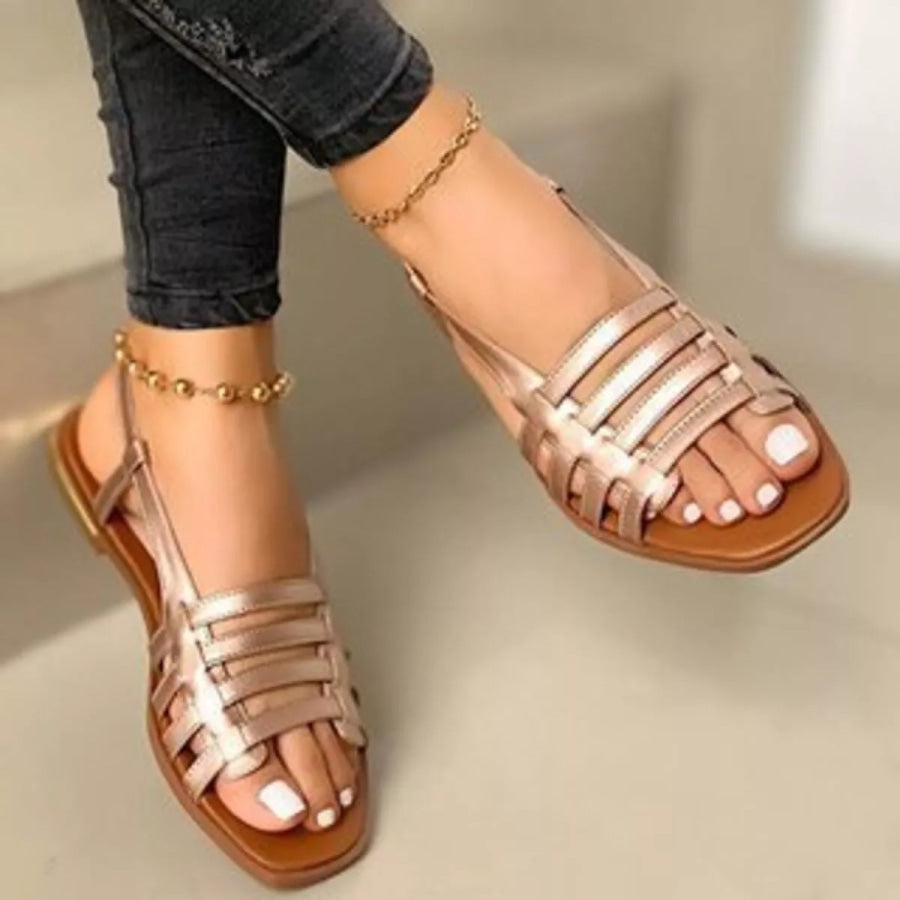 Open Toe Flats Sandals Gold / 35 Apparel and Accessories