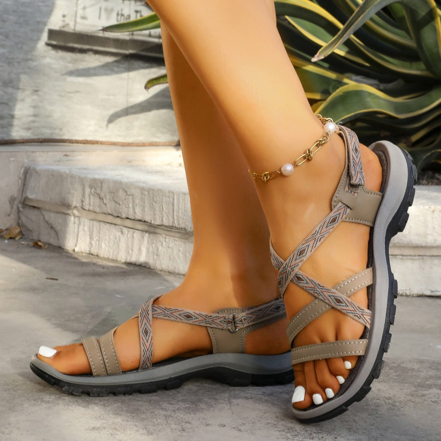 Open Toe Flats Sandals Khaki / 36 Apparel and Accessories