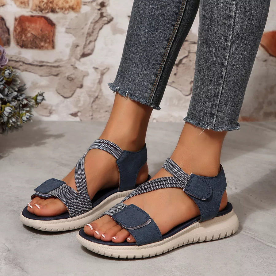 Open Toe Flats Sandals Navy Blue / 36 Apparel and Accessories