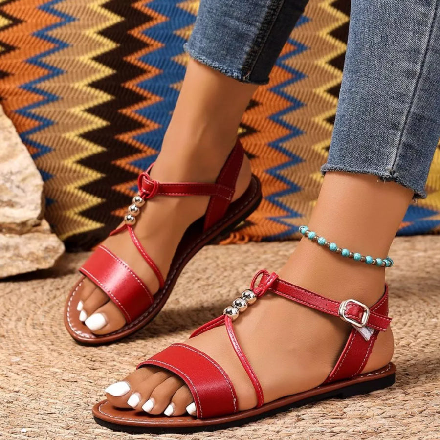 Open Toe Flats Sandals Red / 36 Apparel and Accessories