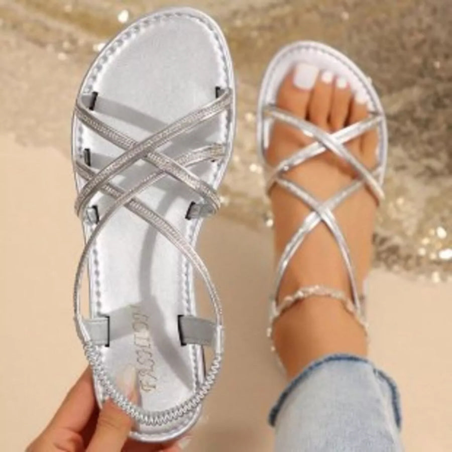 Open Toe Flats Sandals Silver / 36 Apparel and Accessories