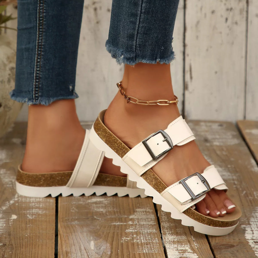 Open Toe Flats Sandals White / 36 Apparel and Accessories