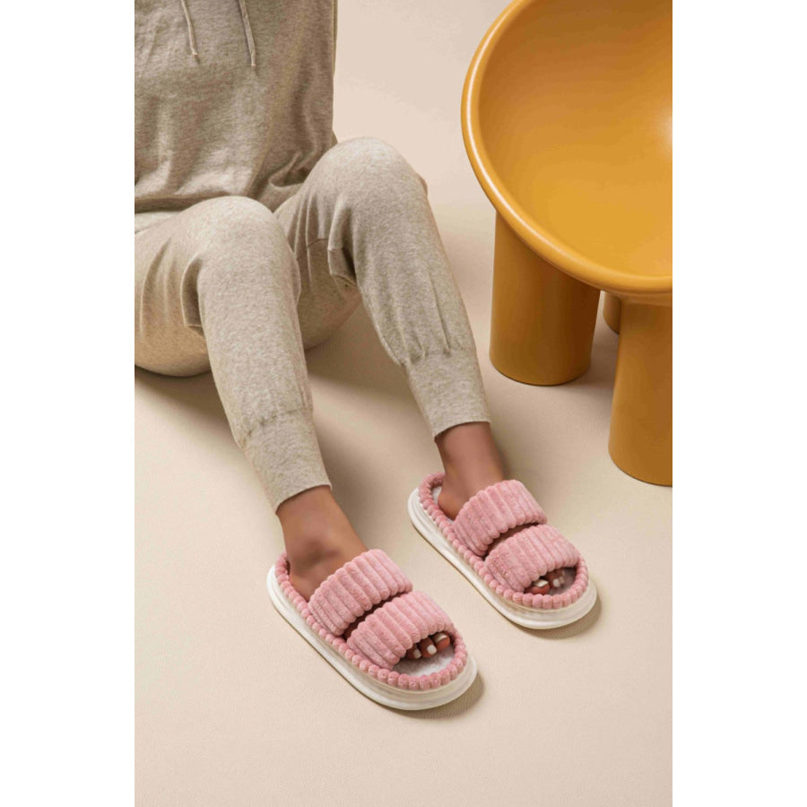 Open Toe Fluff Platform Slippers Apparel and Accessories