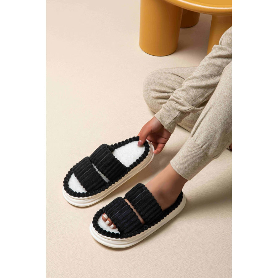 Open Toe Fluff Platform Slippers Apparel and Accessories