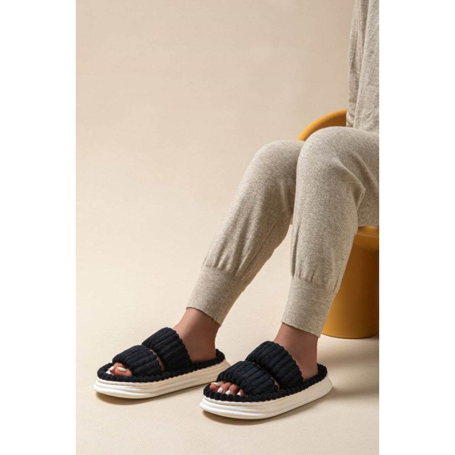 Open Toe Fluff Platform Slippers Apparel and Accessories