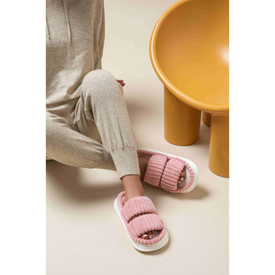 Open Toe Fluff Platform Slippers Dusty Pink / 36-37(US5-6) Apparel and Accessories