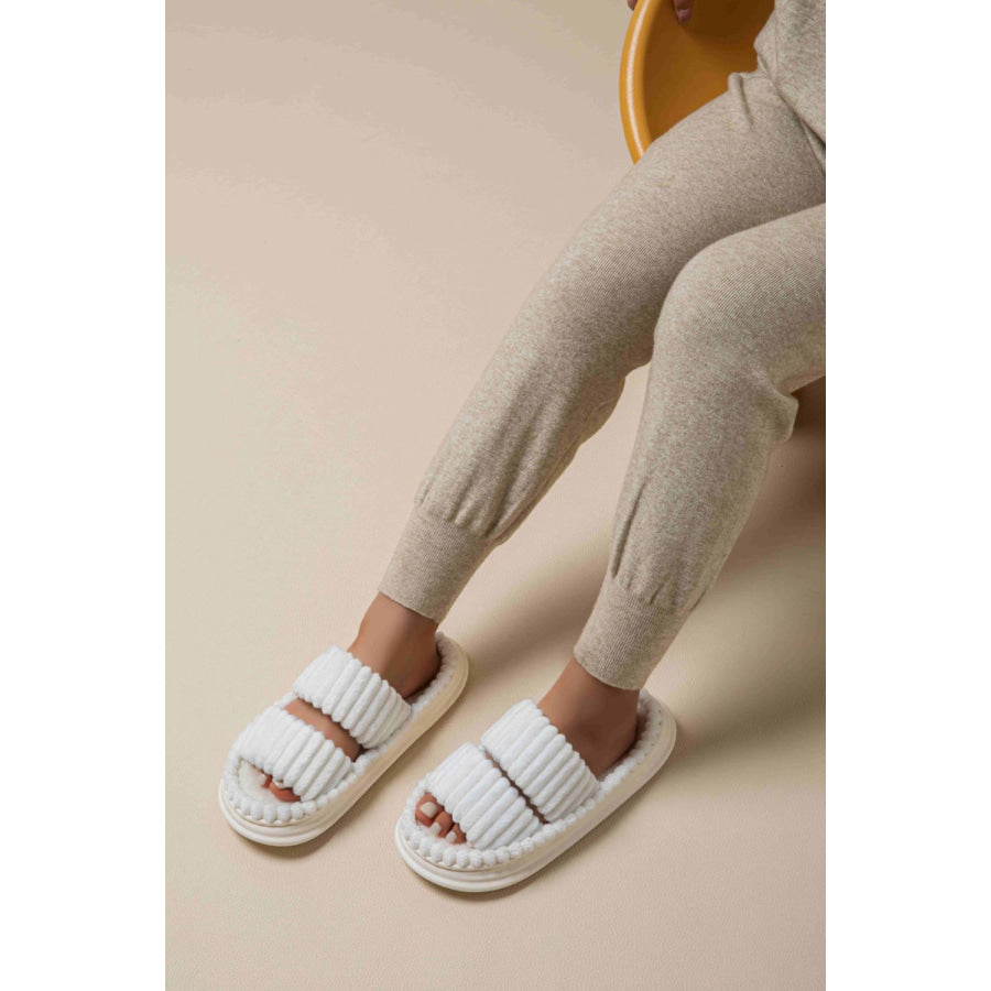 Open Toe Fluff Platform Slippers White / 36-37(US5-6) Apparel and Accessories