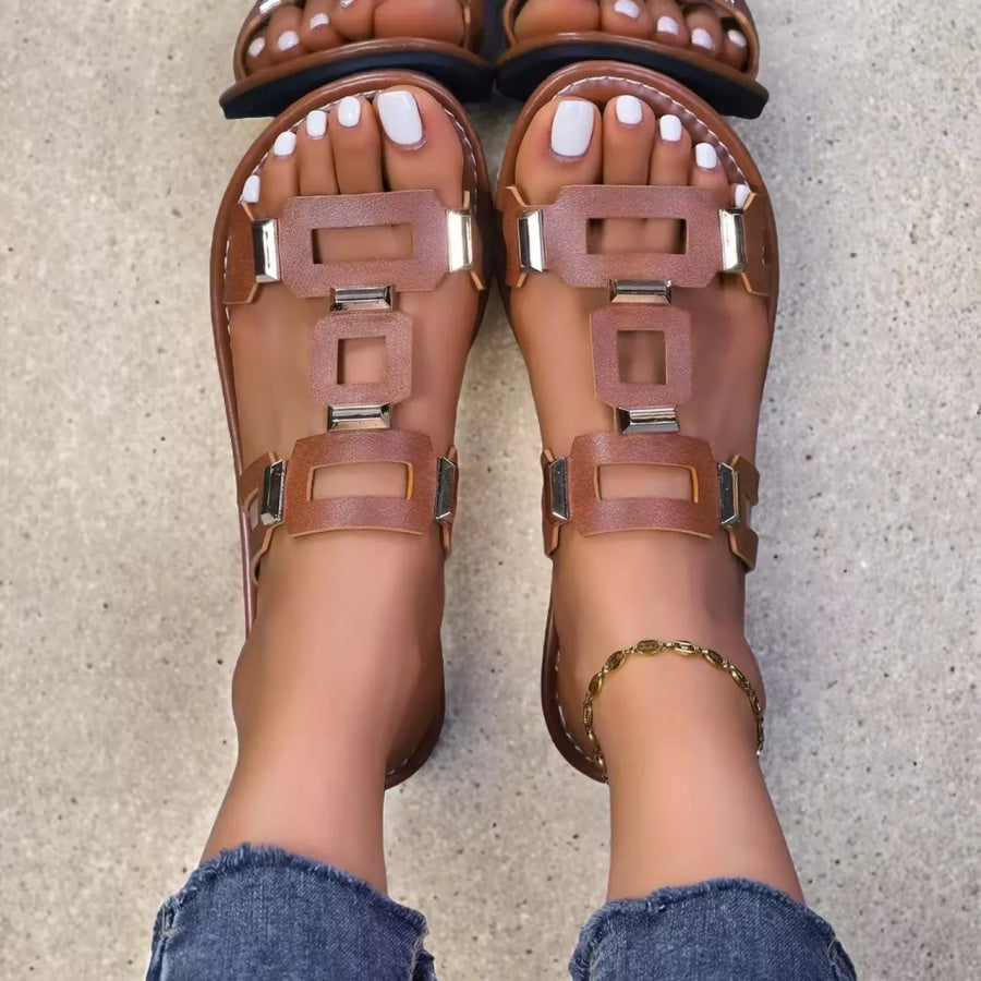 Open Toe Geometric Embellishments Sandals Brown / 36 Apparel and Accessories