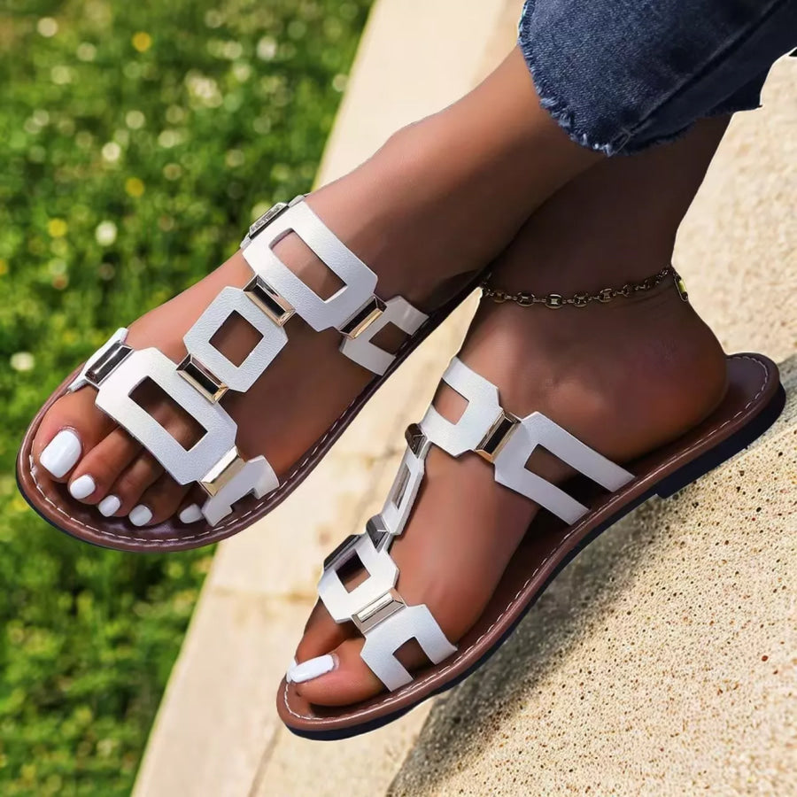 Open Toe Geometric Embellishments Sandals White / 36 Apparel and Accessories