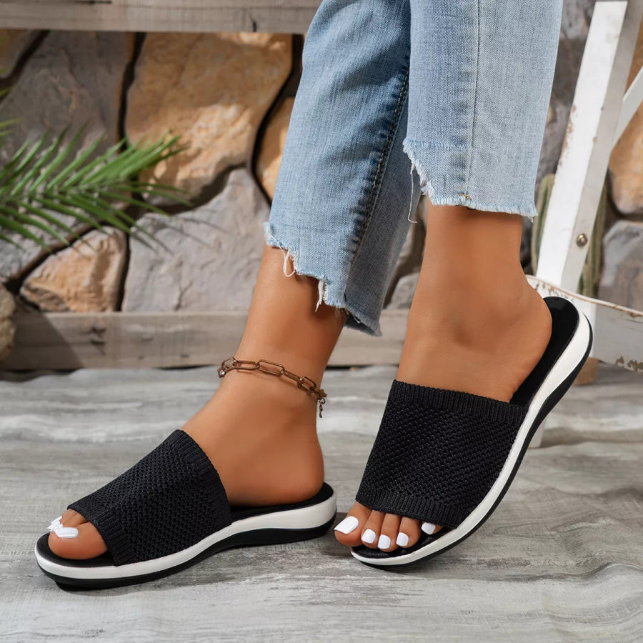 Open Toe Knit Sandals Black / 36 Apparel and Accessories