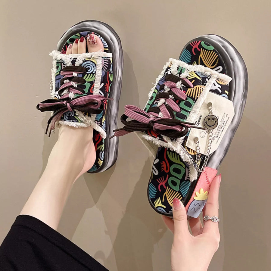 Open Toe Lace Up Sandals Black / 35 Apparel and Accessories