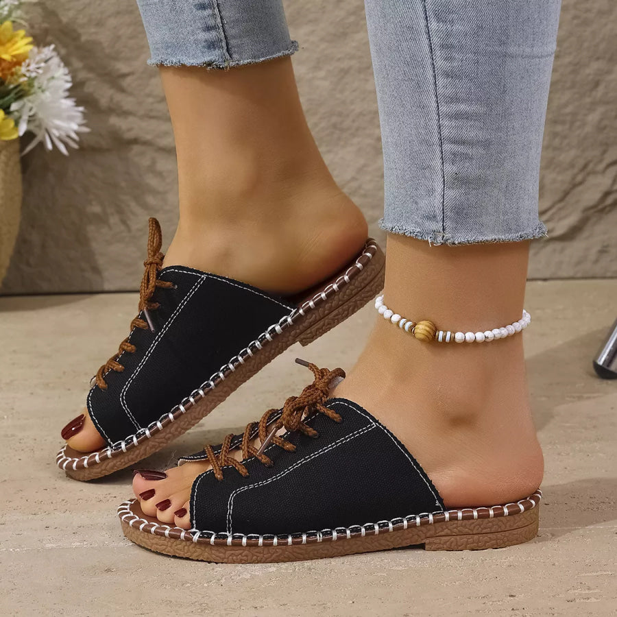 Open Toe Lace Up Sandals Black / 36 Apparel and Accessories