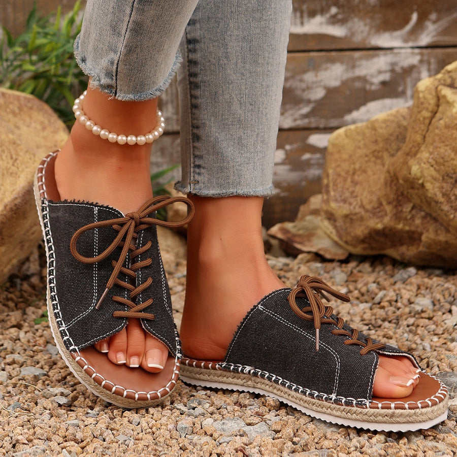 Open Toe Lace Up Sandals Black / 36 Apparel and Accessories