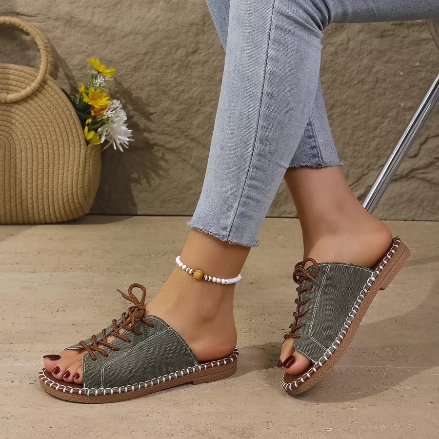Open Toe Lace Up Sandals Green / 36 Apparel and Accessories