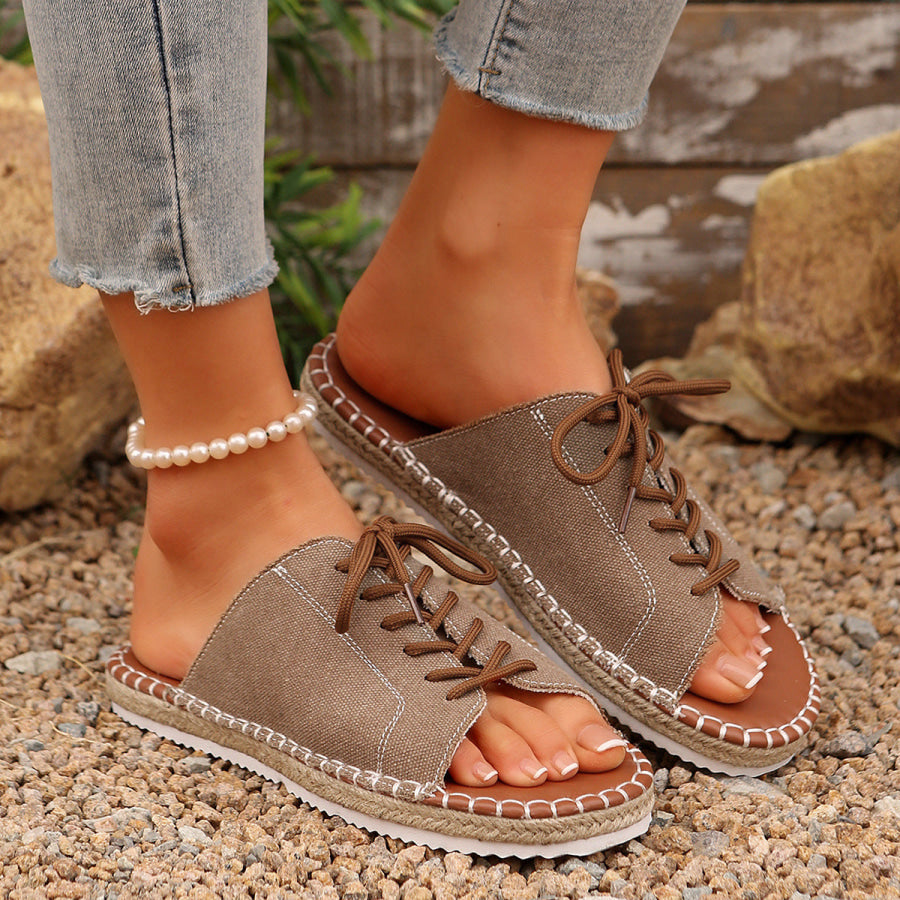 Open Toe Lace Up Sandals Khaki / 36 Apparel and Accessories