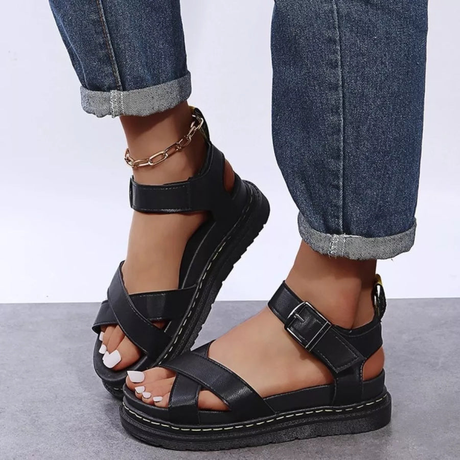 Open Toe Platform Sandals Black / 35 Apparel and Accessories