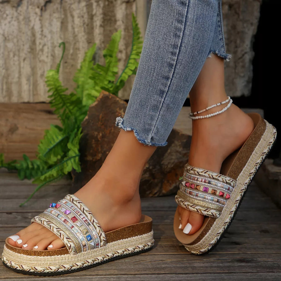 Open Toe Platform Sandals Gold / 36 Apparel and Accessories