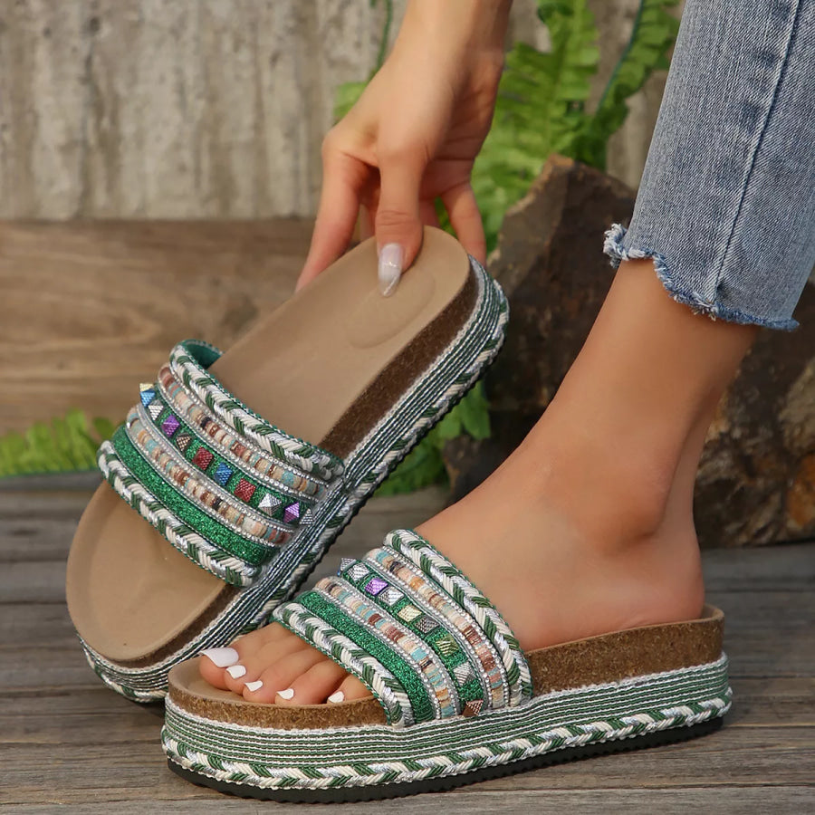 Open Toe Platform Sandals Green / 36 Apparel and Accessories
