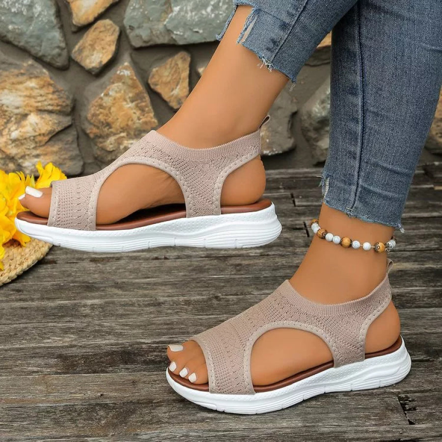 Open Toe Platform Sandals Khaki / 36 Apparel and Accessories