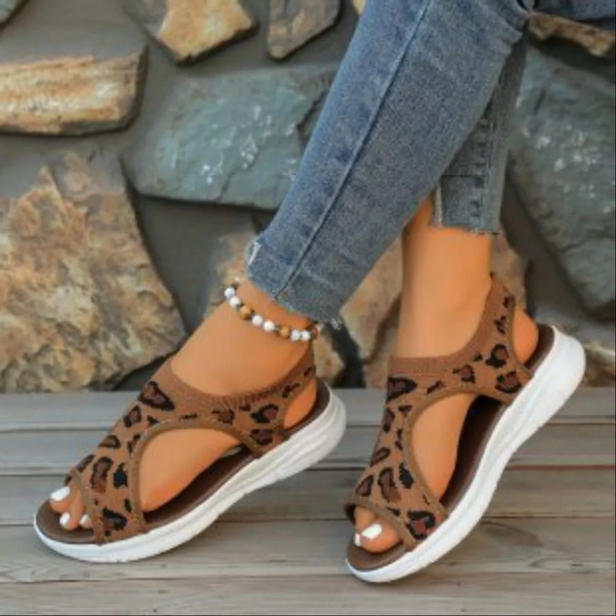 Open Toe Platform Sandals Leopard / 36 Apparel and Accessories