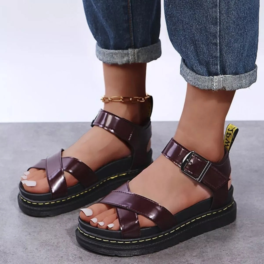 Open Toe Platform Sandals Red Brown / 35 Apparel and Accessories