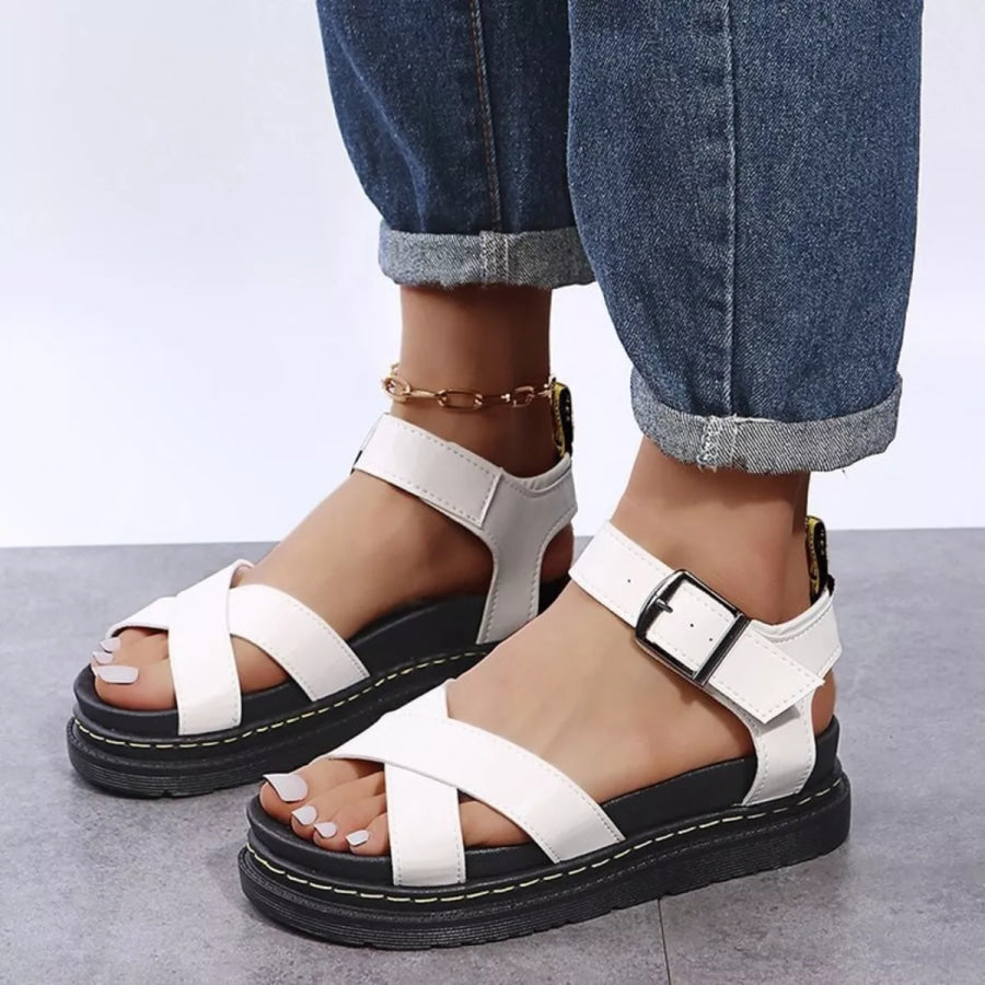 Open Toe Platform Sandals White / 35 Apparel and Accessories