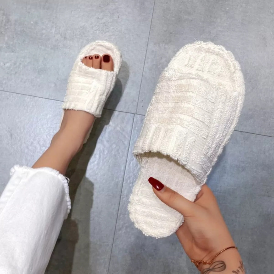 Open Toe Platform Slippers White / 35 Apparel and Accessories